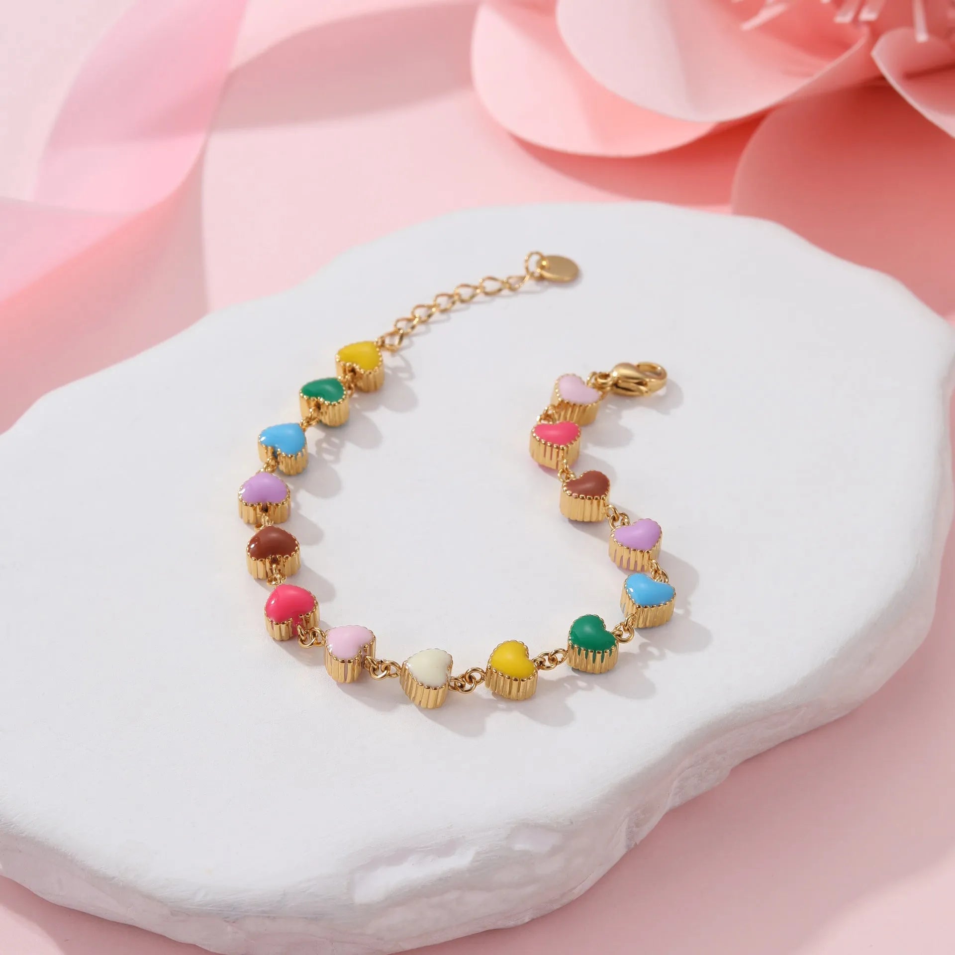 Gold and steel colour heart-shaped titanium steel bracelet for women
