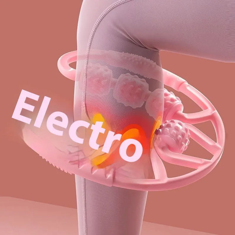 Leg massager roller with ring clip handle showing wheel configurations for muscle relaxation