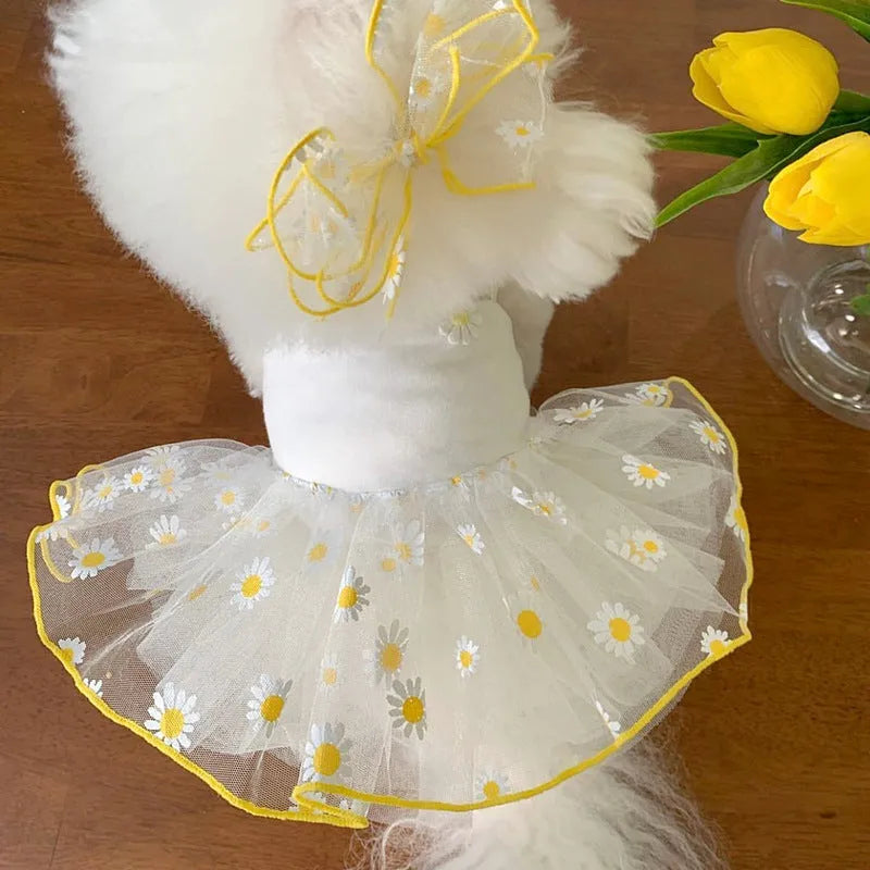 Yellow daisy print dog summer clothes thin polyester outfit for dogs