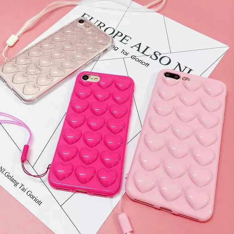 TPU phone case with 3D love design for iPhone, pink colour, Japanese Korean style back cover
