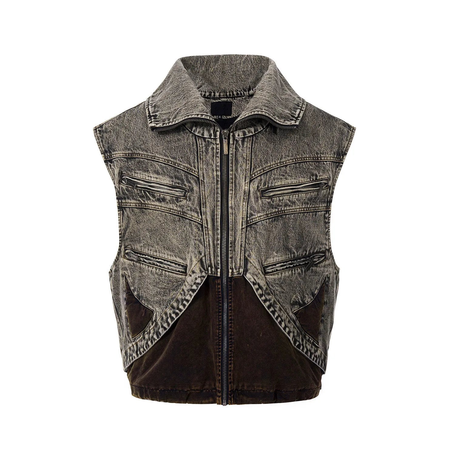 Men's denim vest jacket with zipper front closure in sleeveless summer style