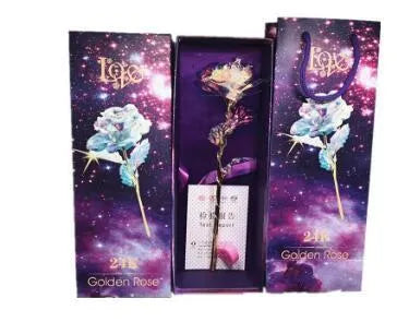 24K luminous colour gold rose flower set in gift box with tote bag