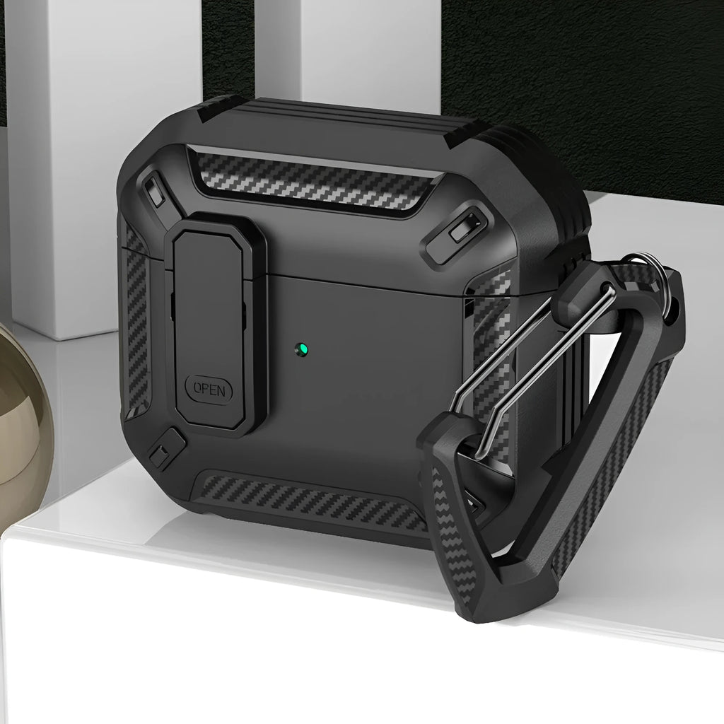 Protective plastic shell for Apple AirPods charging case showing two-tone colour options