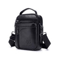 Men's black genuine leather shoulder messenger bag with retro styling