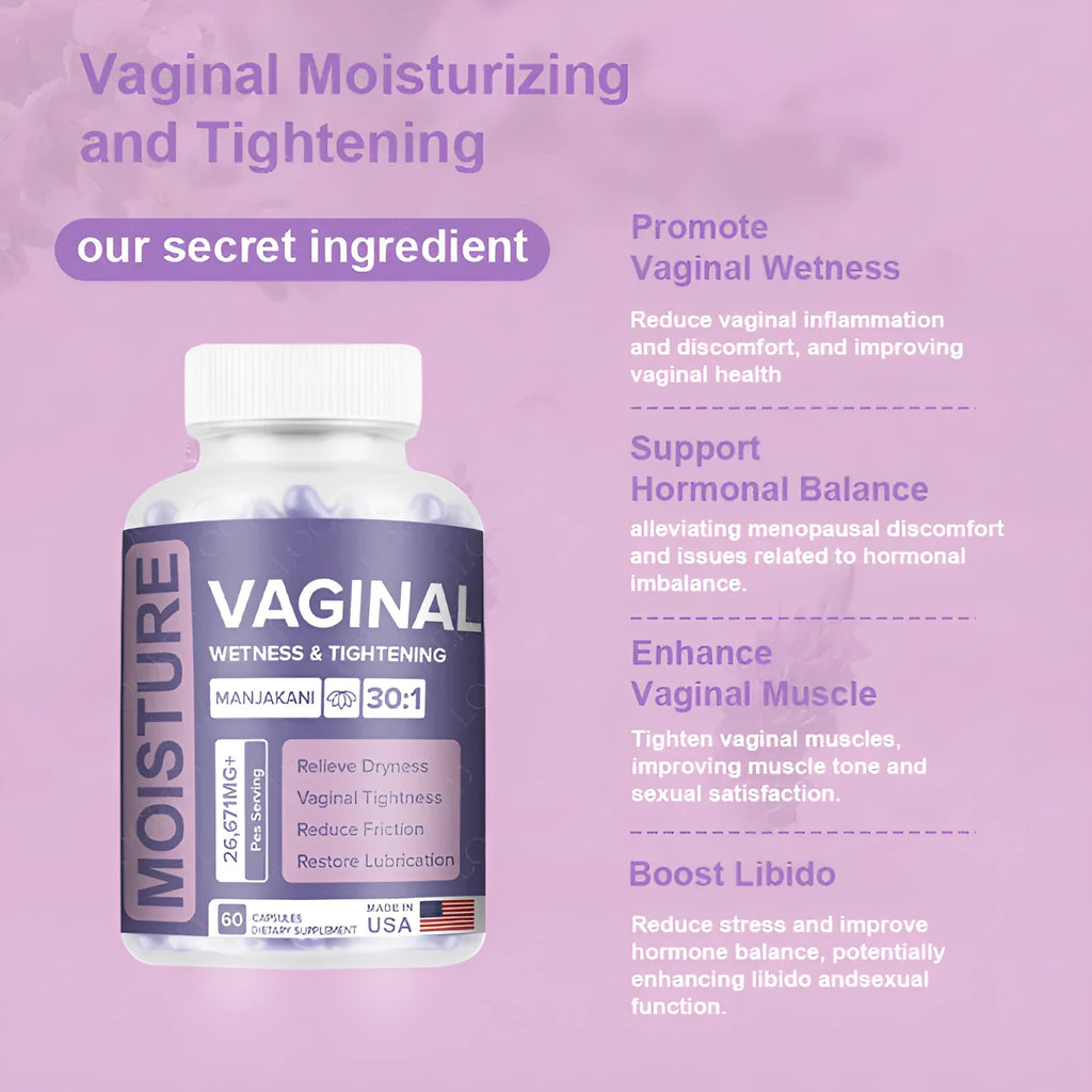 Bottle containing 60 vaginal capsules with botanical extract for adult women