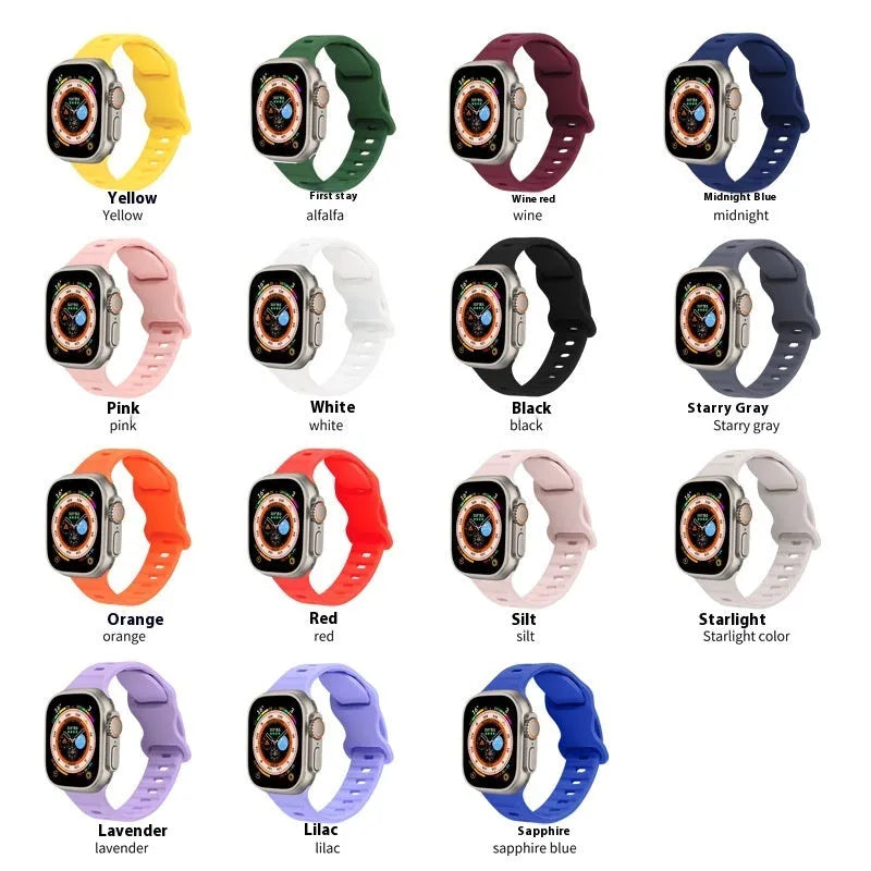 Solid colour monochrome silicone watch strap for Apple Watch 38mm to 49mm in assorted colours