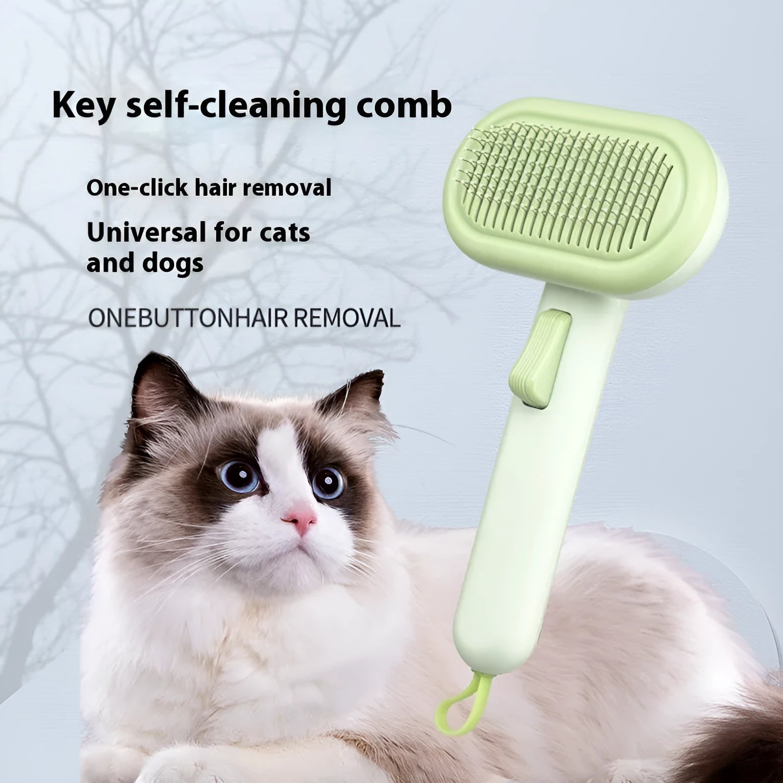 Large pet grooming comb for cats and dogs with integrated shaver and knot remover in light grey colour