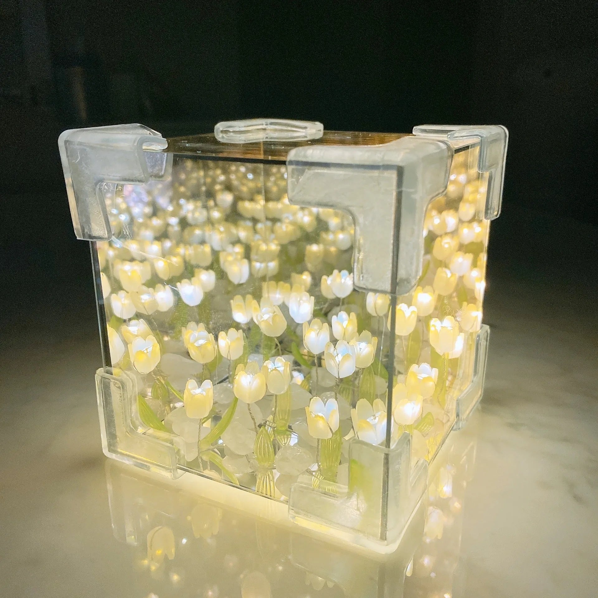 Handmade DIY tulip flower small night light kit with mirror finish and built-in battery, romantic gift decoration
