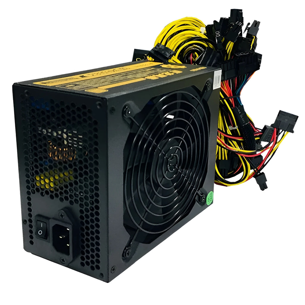 Black 110V server power supply unit with multiple cable connectors for high-wattage computer systems
