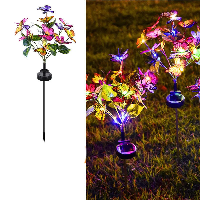 Solar butterfly courtyard light LED lawn lamp with IP65 protection, four colour options, on grass