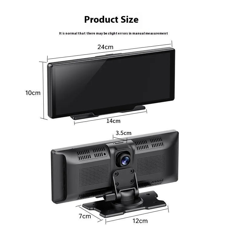 10-inch car smart screen with CarPlay and integrated front and rear recording dash cam