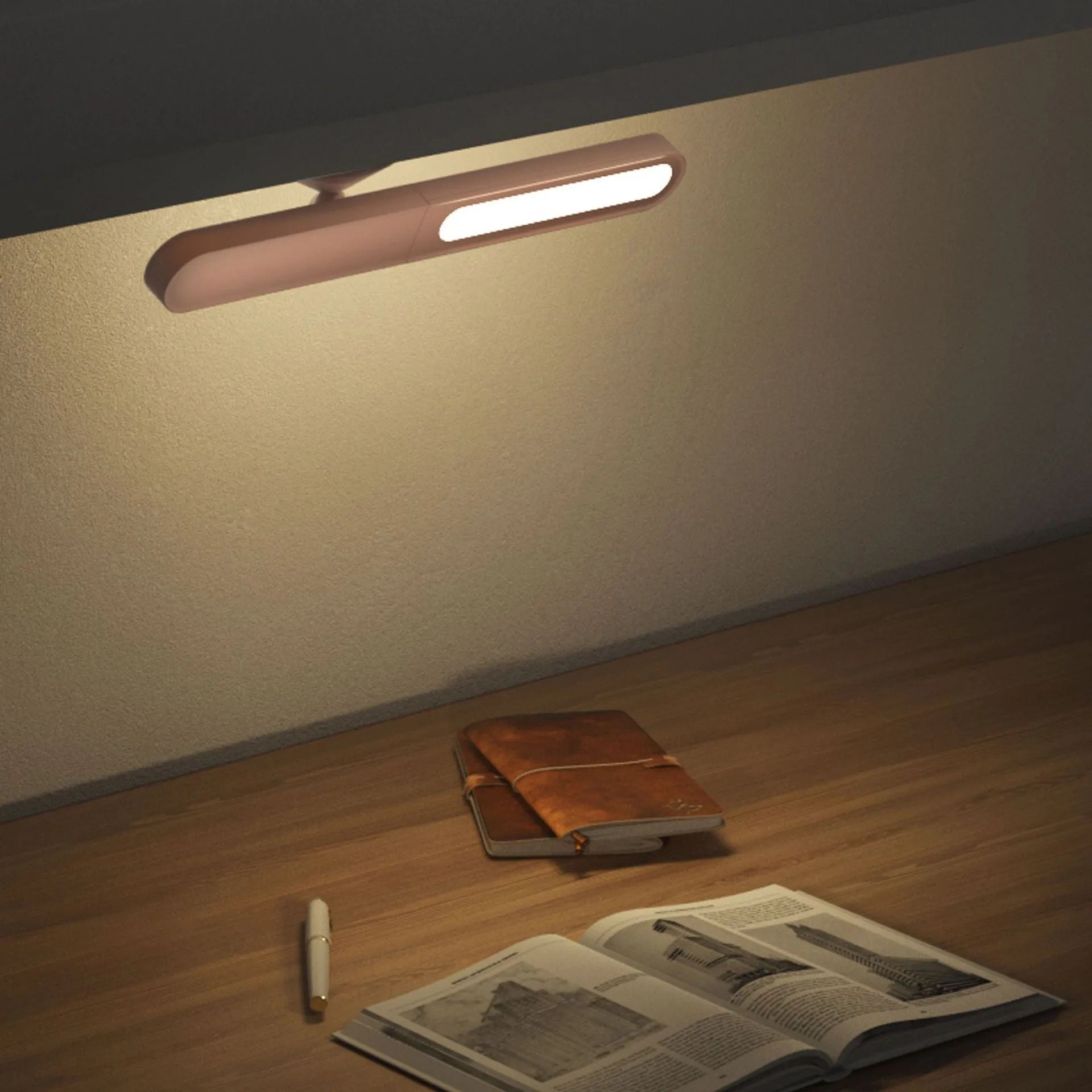 Geometric design desk lamp with magnetic suction base and touch controls in white colour