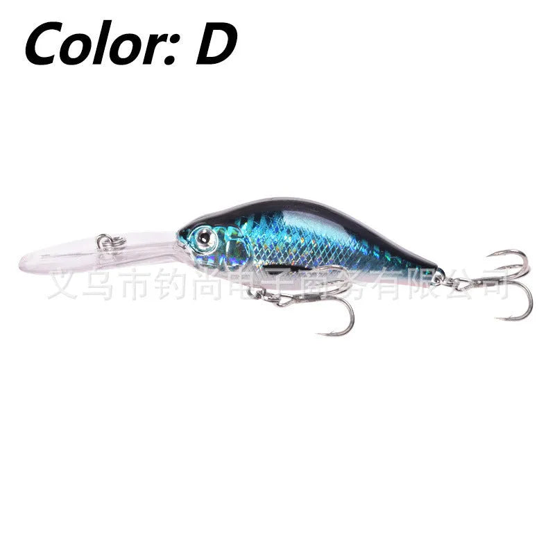 10.5cm long tongue board minnow fishing lure in assorted colours, shown with a 15g weight specification.