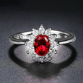 Copper women's ring with zirconium floral setting in green, blue or red colour options