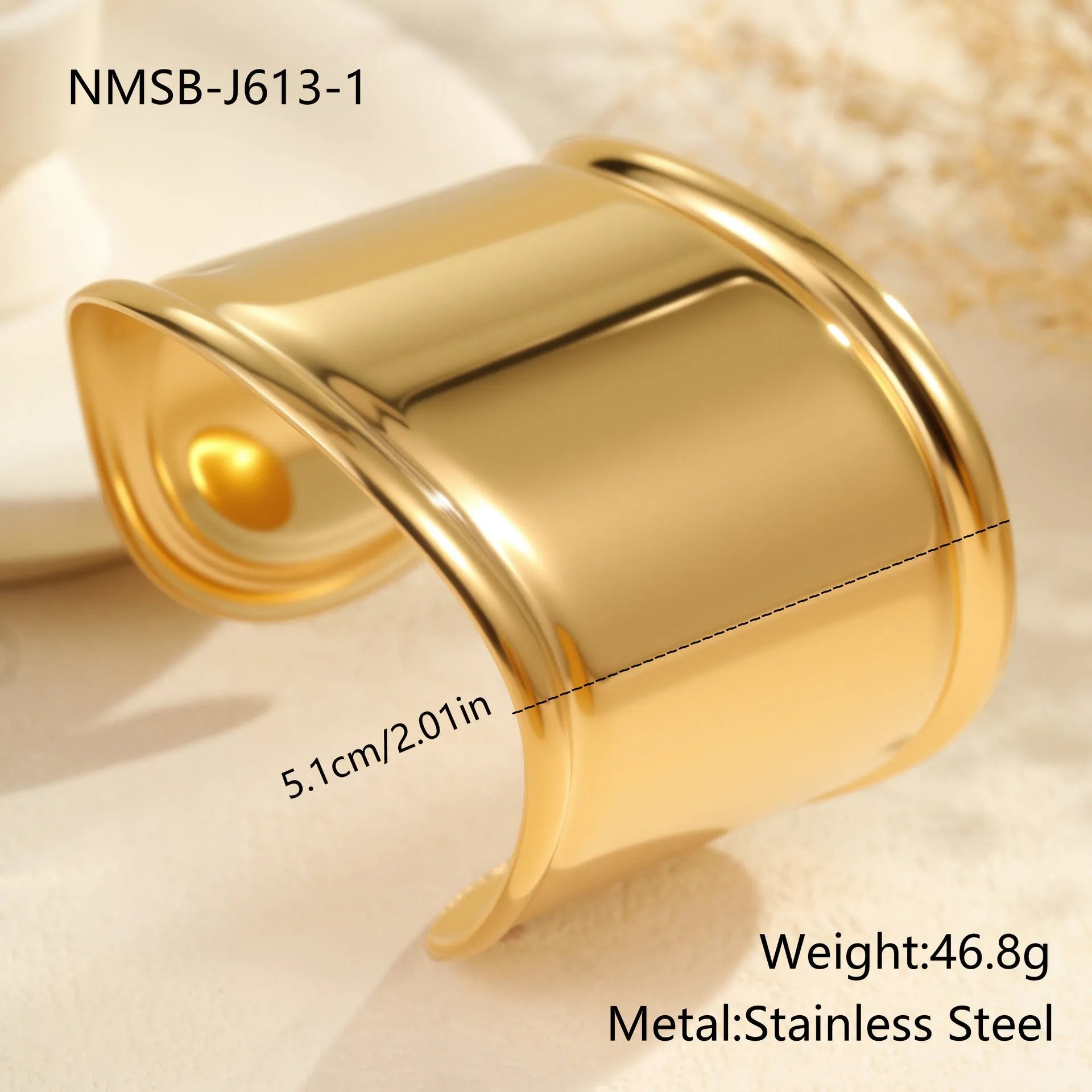 Women's gold plated stainless steel wide bracelet with wave geometric asymmetric design