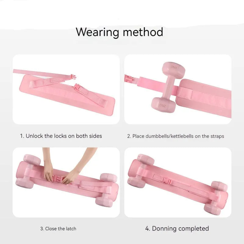 Black and pink hip bridge training belt for dumbbell and barbell exercises with lumbar support
