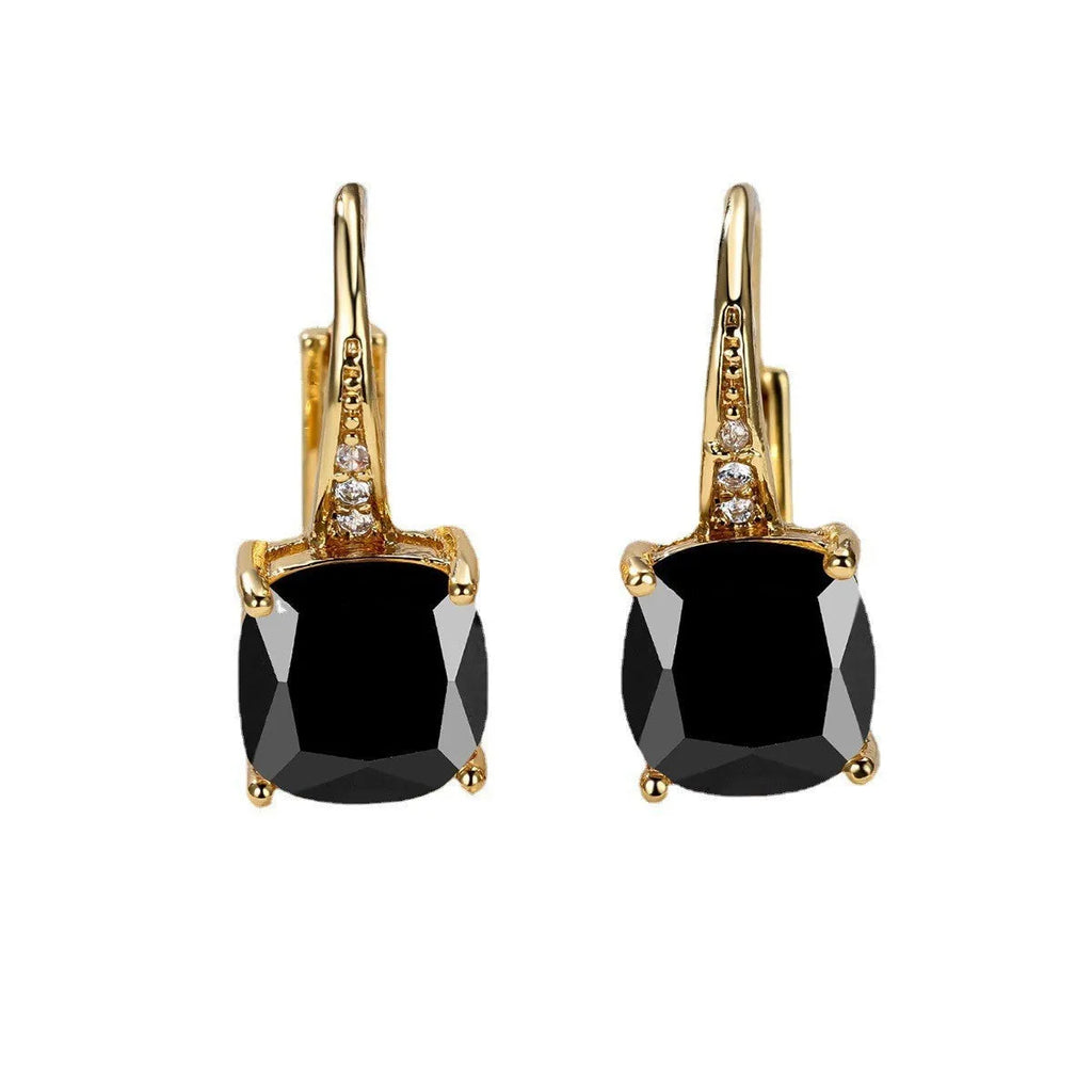 Square zircon geometric ear hook earrings in electroplated copper with Korean style design