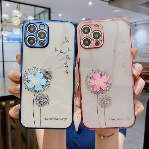 3D rotating flower silicone phone case for iPhone with built-in screen protector in green colour