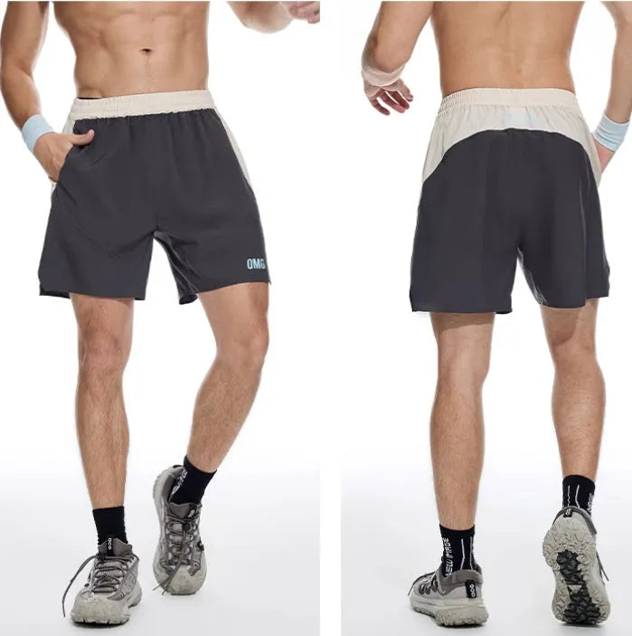Men's loose-fit gym shorts in dark grey for weight training with elastic lace-up waistband.