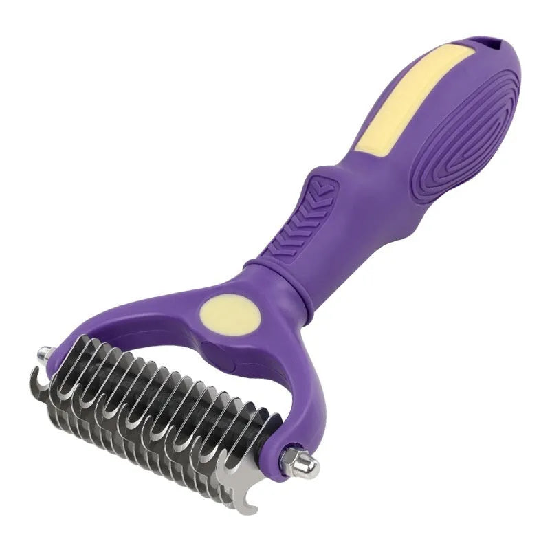 Purple double-sided plastic pet grooming comb for dogs and cats