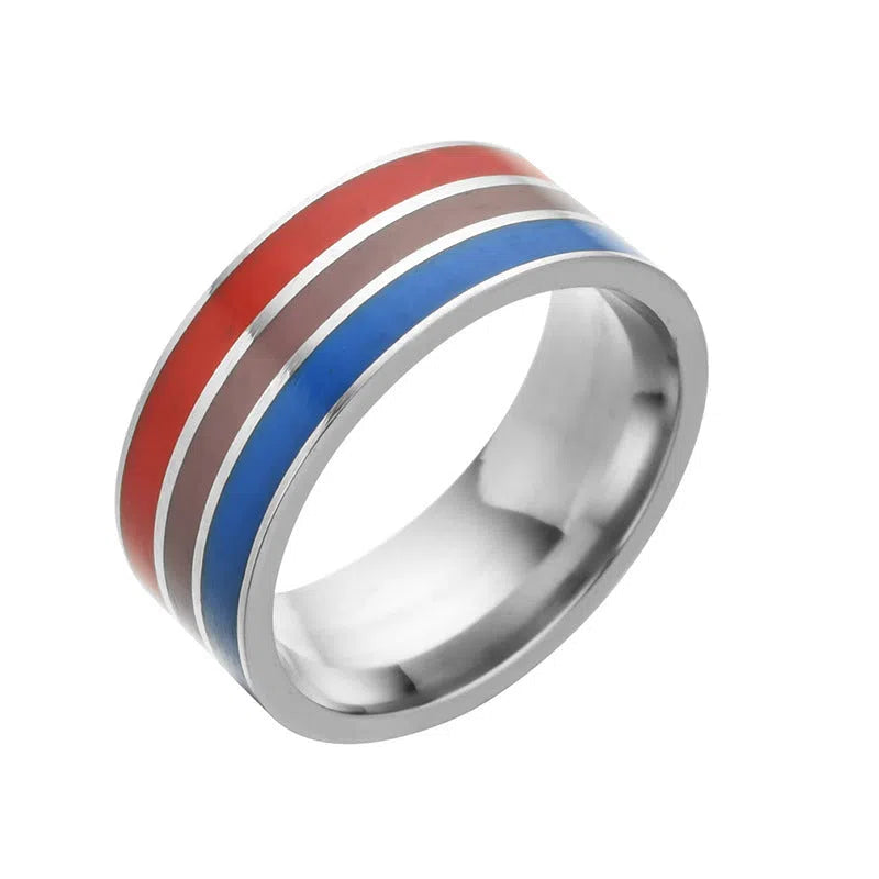 Bisexual pride stainless steel geometric ring in style 1, silver finish, size 10, unisex alternative design