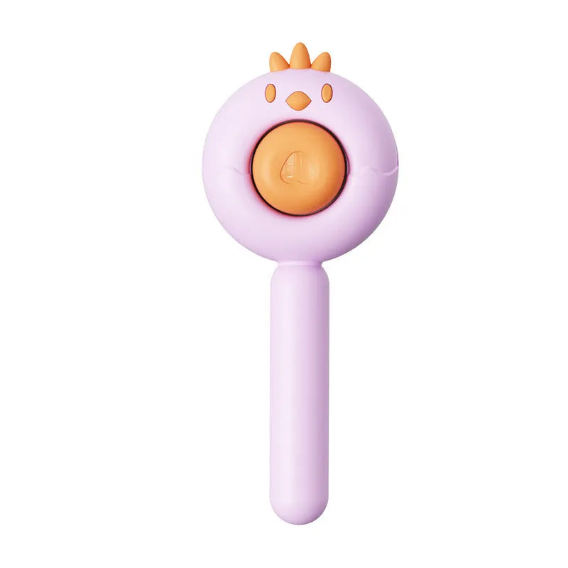 Purple self-cleaning pet grooming brush with stainless steel bristles