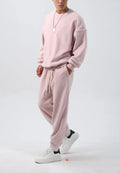 Men's black polar fleece tracksuit with crew neck jacket and matching padded trousers