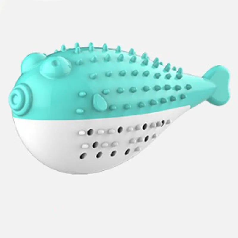 Silicone fish-shaped cat chew toy in blue colour measuring 12.2cm long