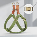 Brown vest-style dog leash with cotton belt, nylon straps, and metal clasp.