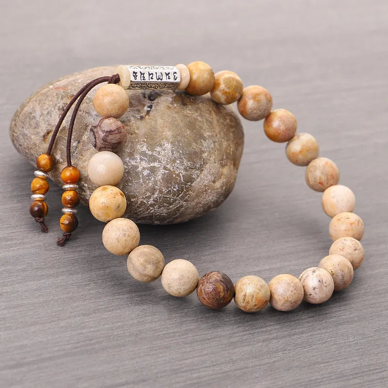 Handmade stone bead bracelet in wood colour with retro style design