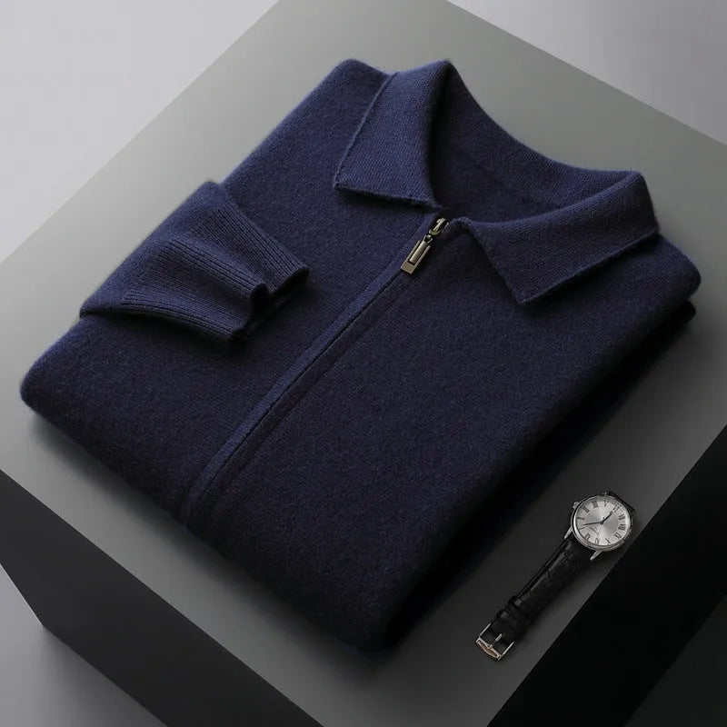 Men's loose lapels thickened wool knit cardigan suit in camel, oversized fit, two-piece set