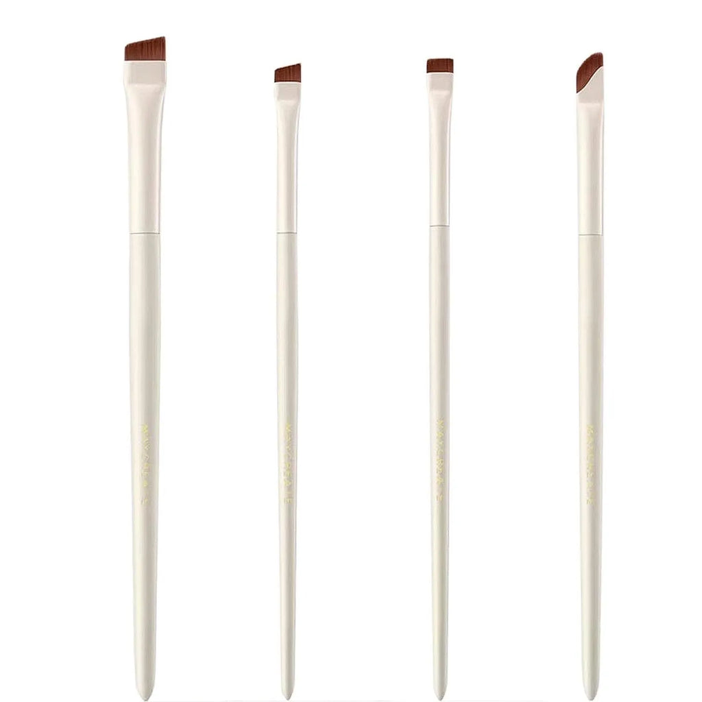 Four angled eyeliner and brow makeup brushes in leather case with ultra thin precision tips