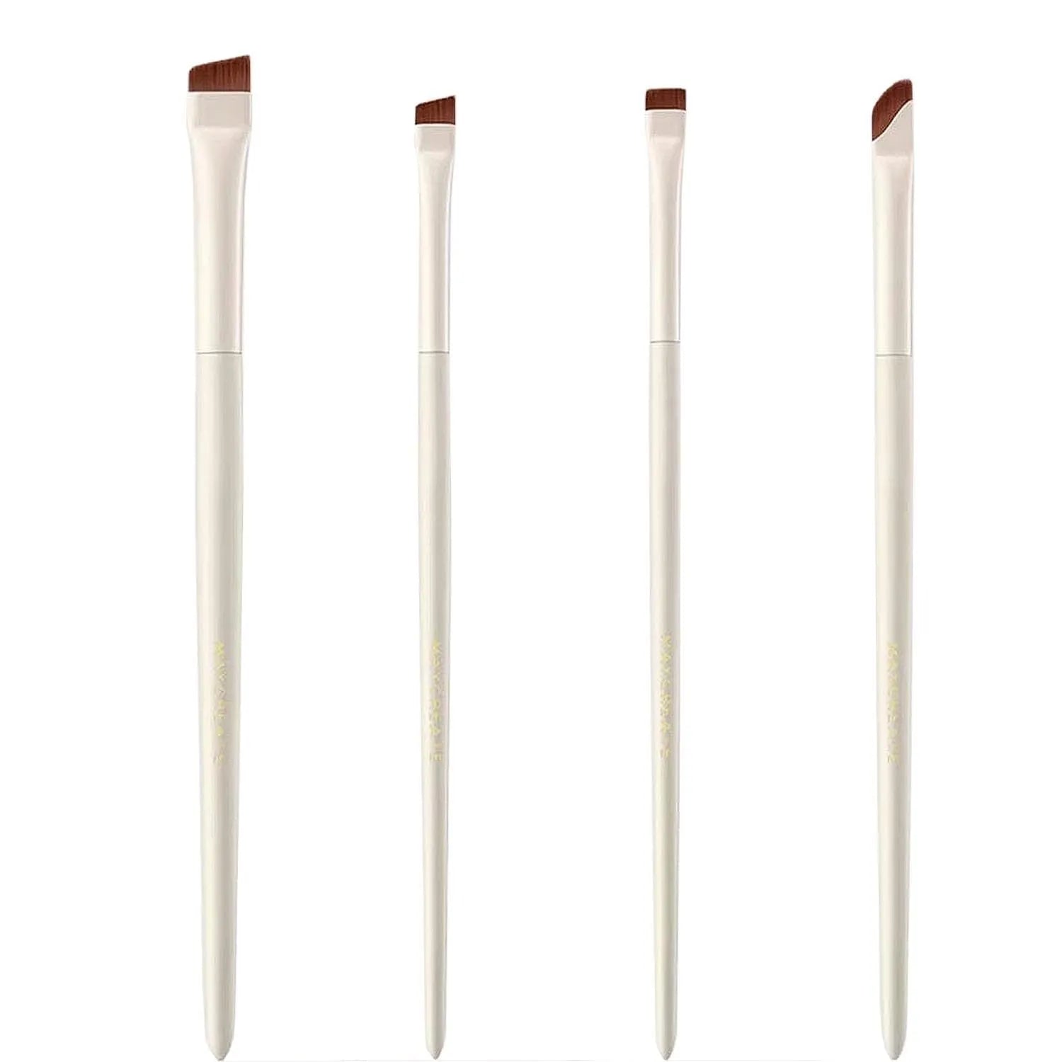 Four angled eyeliner and brow makeup brushes in leather case with ultra thin precision tips