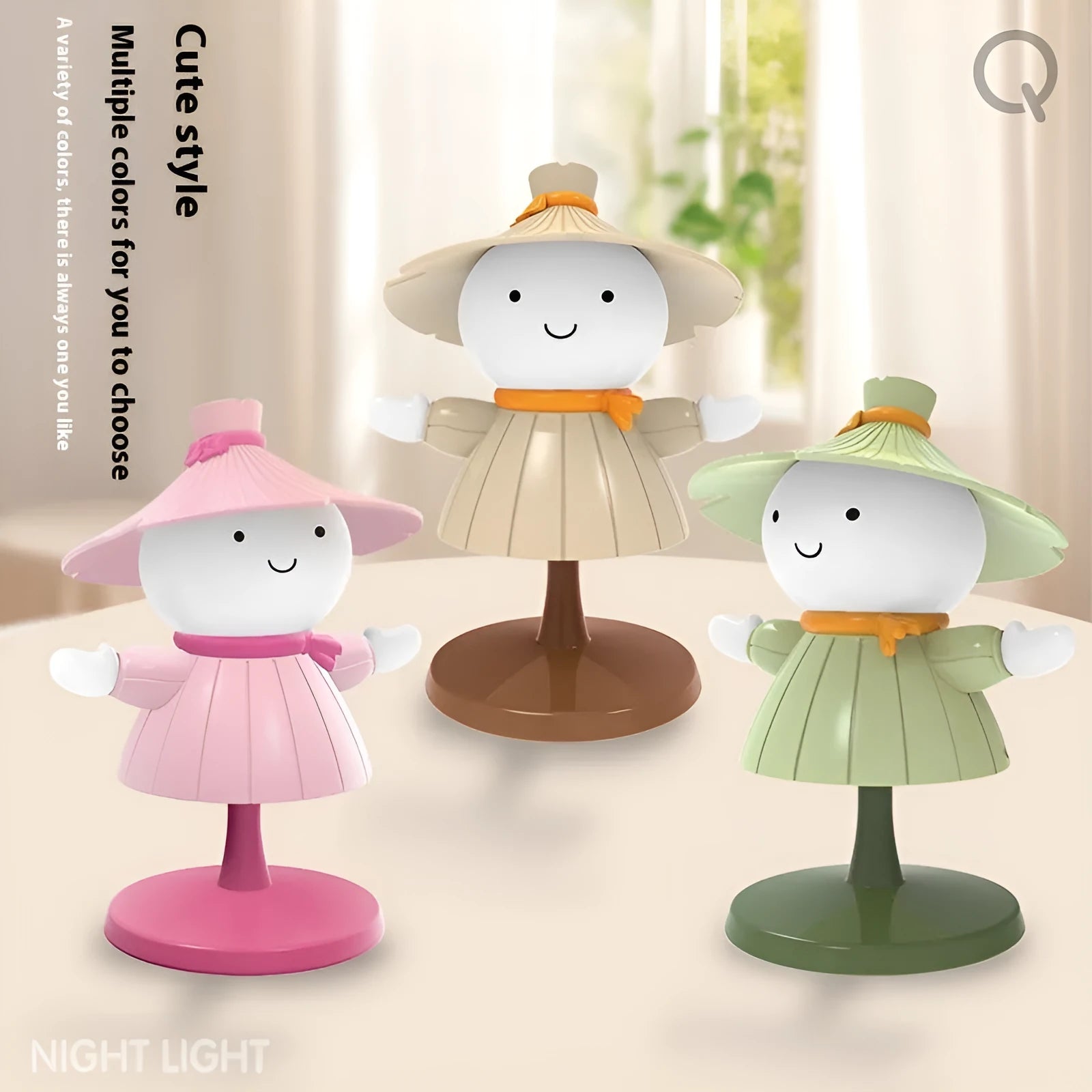 Brown scarecrow cartoon small night lamp on bedside table with USB cable