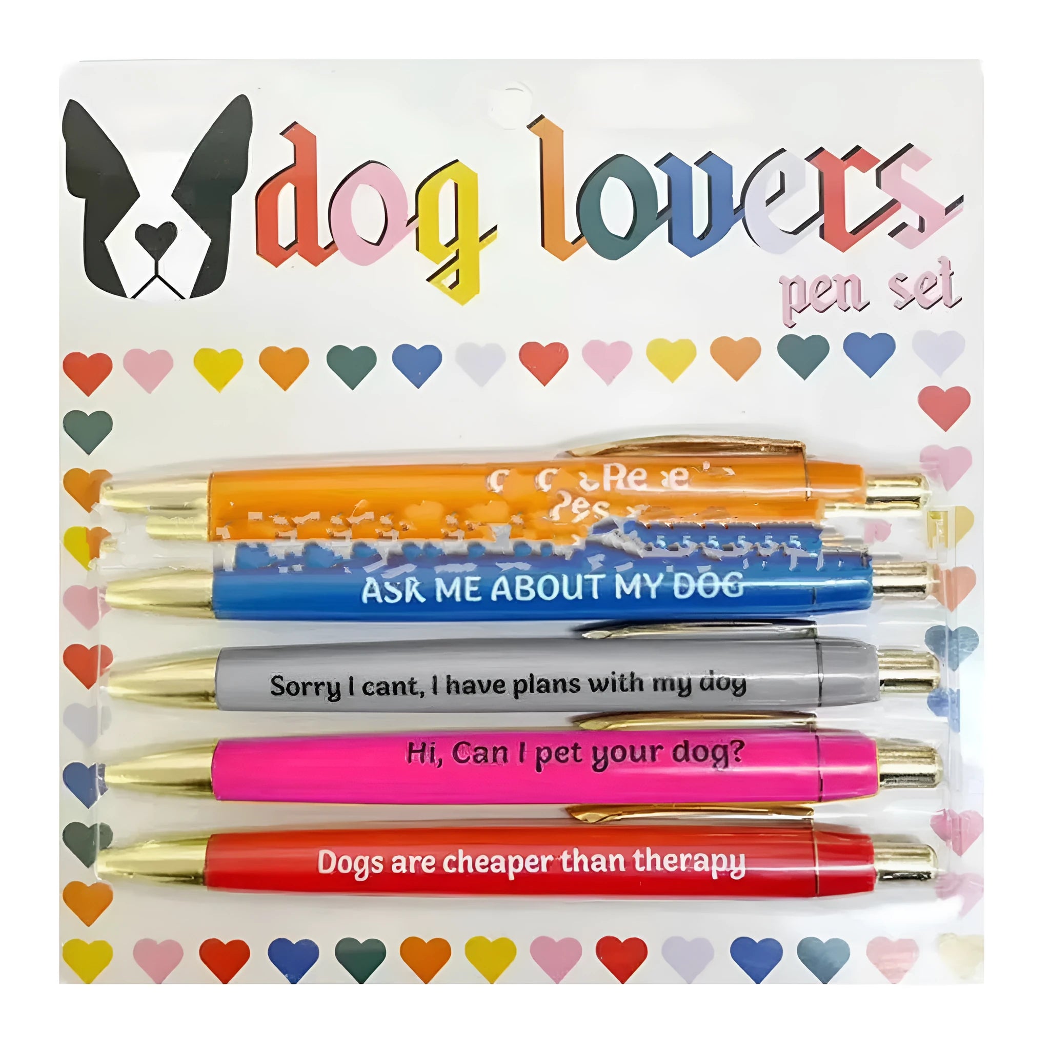 Set of five automatic pens with animal designs and a beaded carry bag for children's art projects