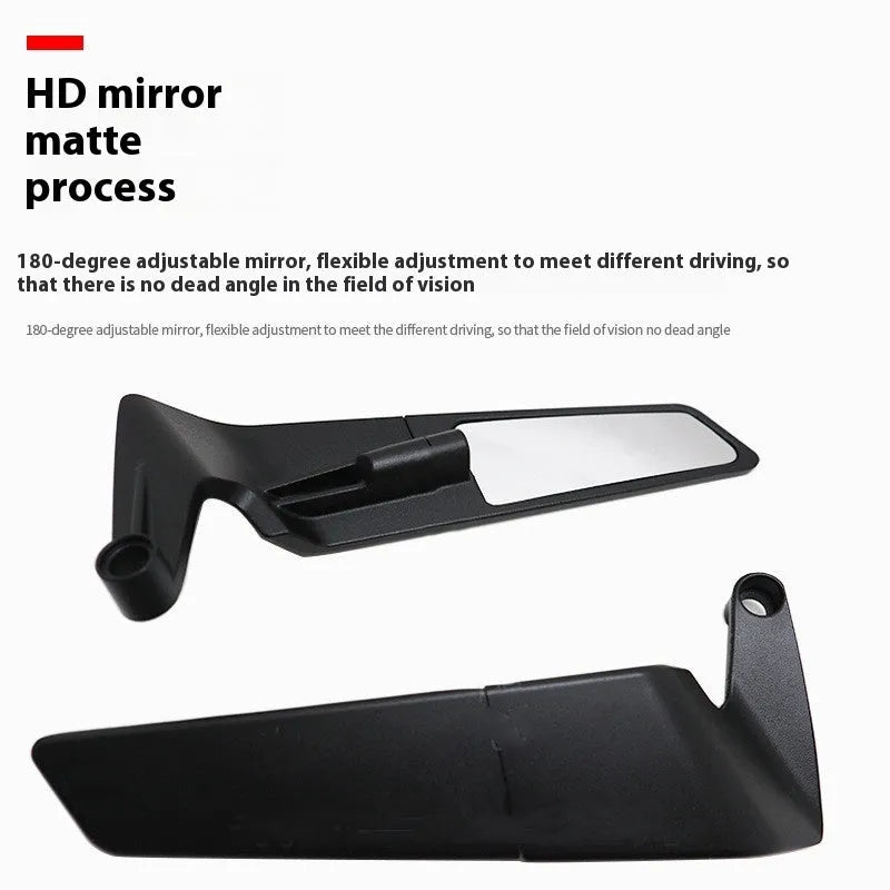 Black universal motorcycle rearview mirror pair with aluminium alloy housing and glass surface