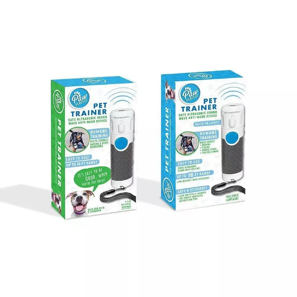 White handheld ultrasonic dog bark trainer with ABS plastic housing