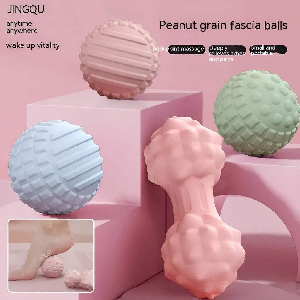 Blue and pink TPR foot massage ball and peanut yoga ball set for fitness and muscle relief