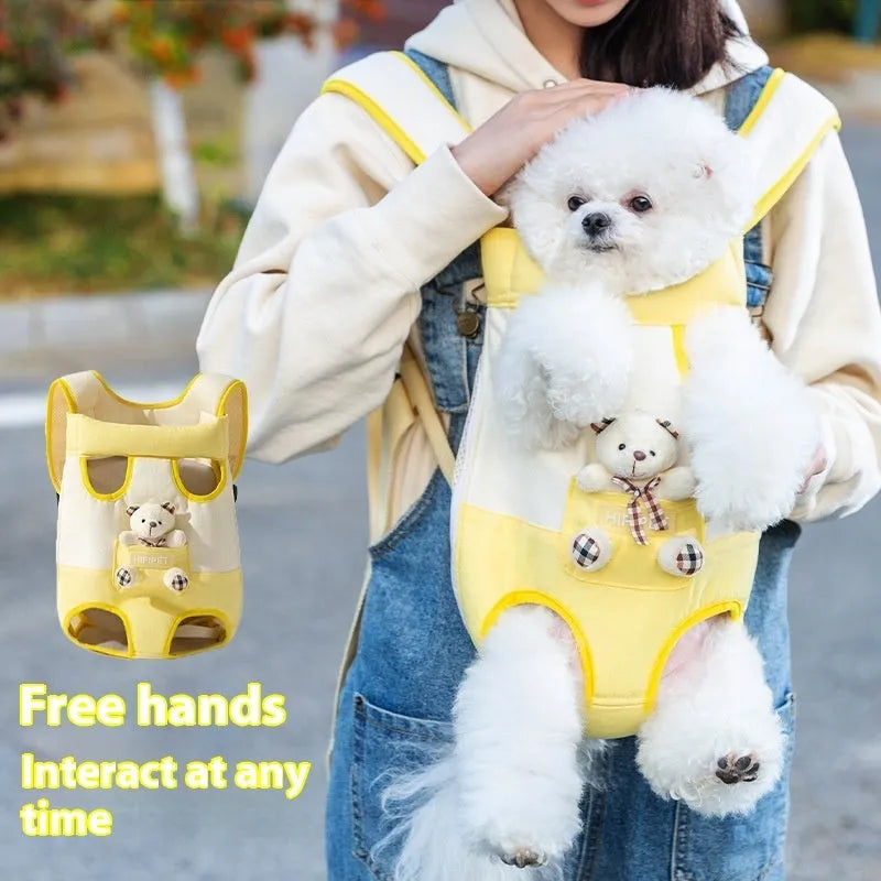 Cartoon animal pattern pet chest bag with soft canvas construction and ribbon detailing