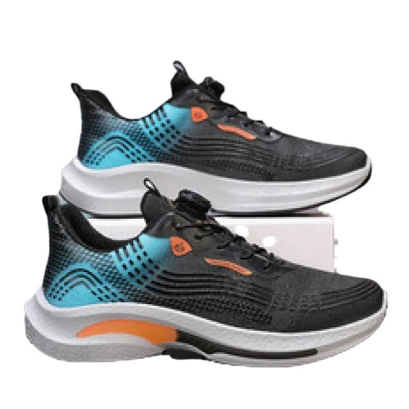Men's white and orange mesh sneaker with rotating buckle and low-top design