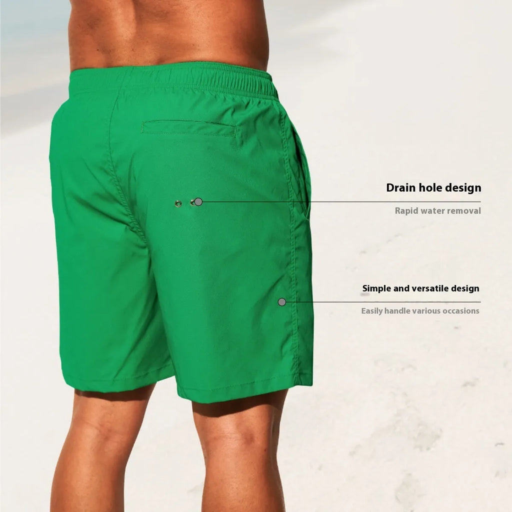 Men's solid colour quick-dry nylon casual shorts with straight leg opening