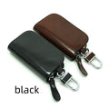 Genuine cowhide leather car key case with frosted finish in black and brown colours.