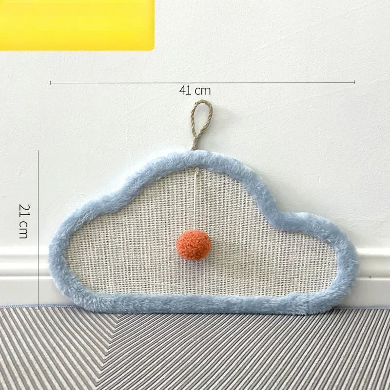 Natural sisal cat scratching mat with sleeping cat design measuring 410x210mm