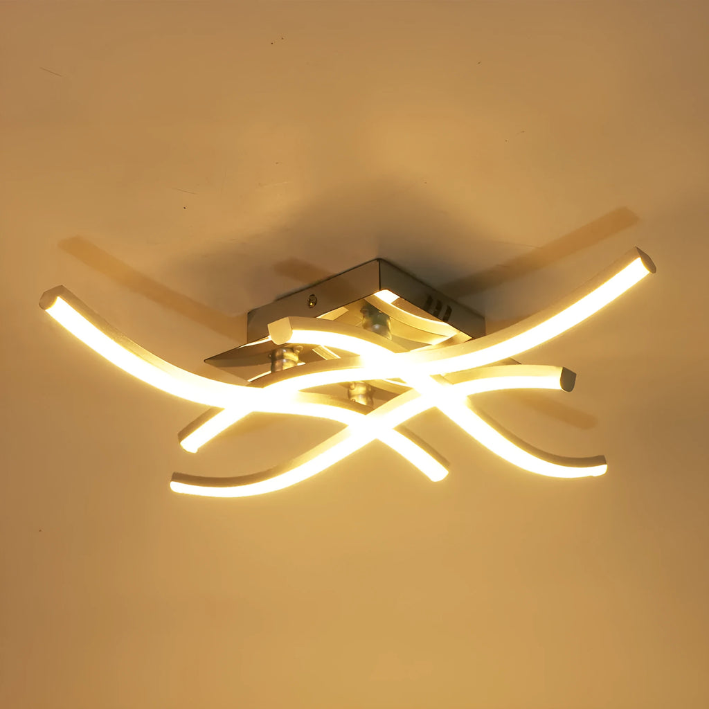 Modern aluminium LED ceiling light with warm and white light options for living room and bedroom