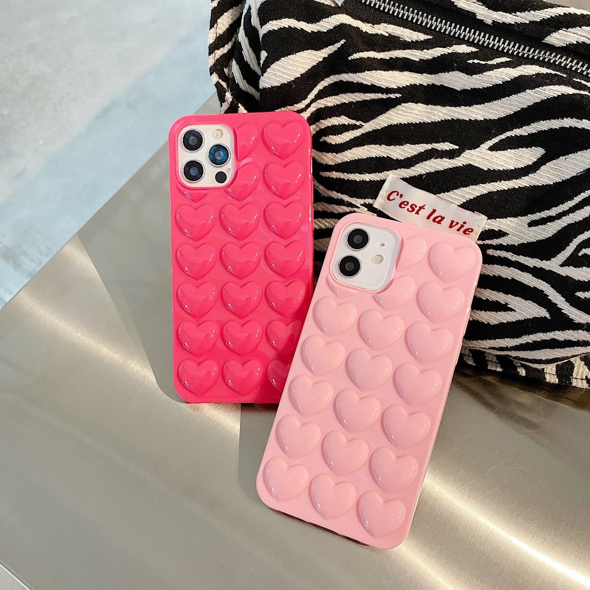 TPU phone case with 3D love design for iPhone, pink colour, Japanese Korean style back cover