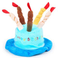 Small dog birthday hat in soft fabric with elastic band, blue and pink colour options