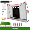 Golf swing wedge training net kit with 3-hole cross net and 30x60 cm straw mat