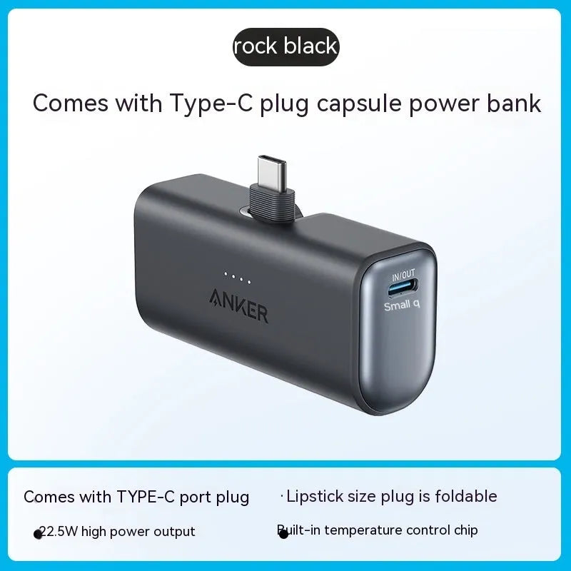 Capsule A1653 small plastic power bank in choice of colours showing foldable Type C connector.