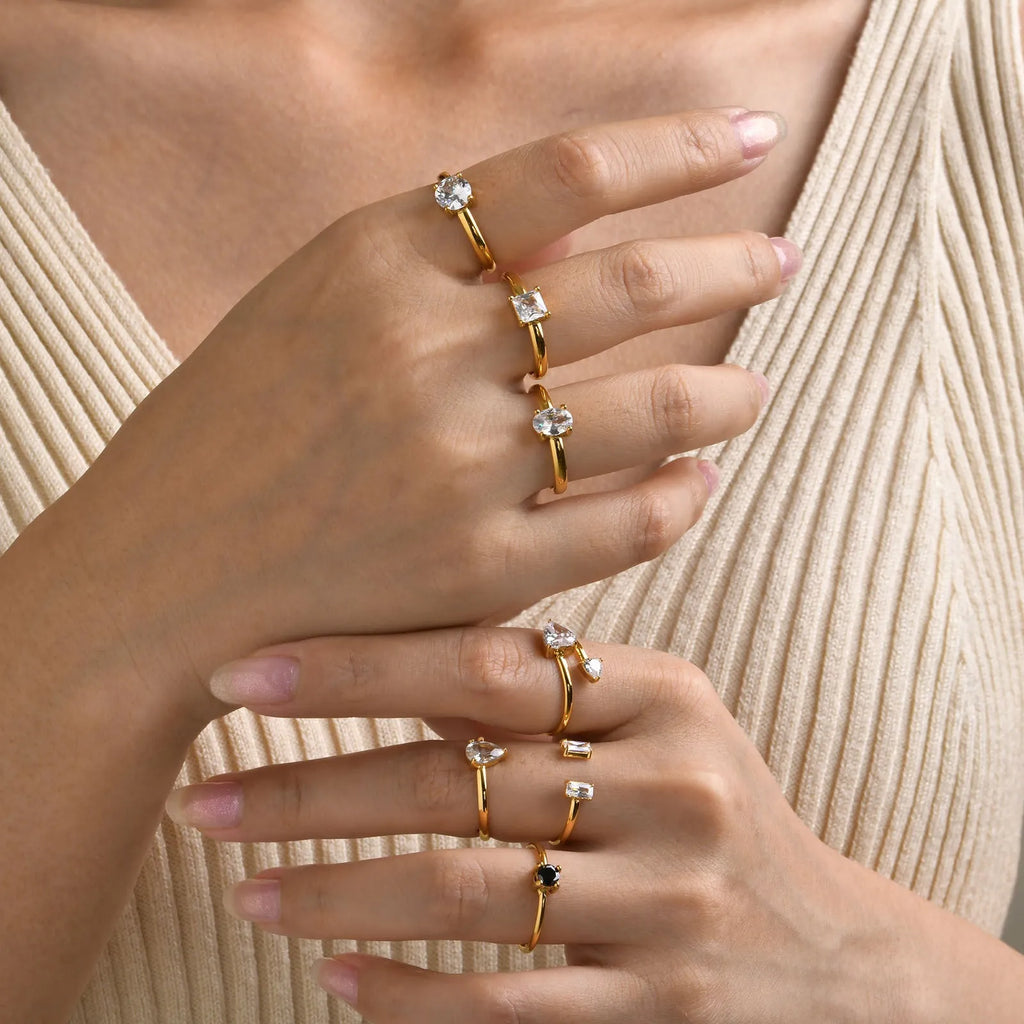 Women's stainless steel open ring with U-shaped geometric design and electroplating finish