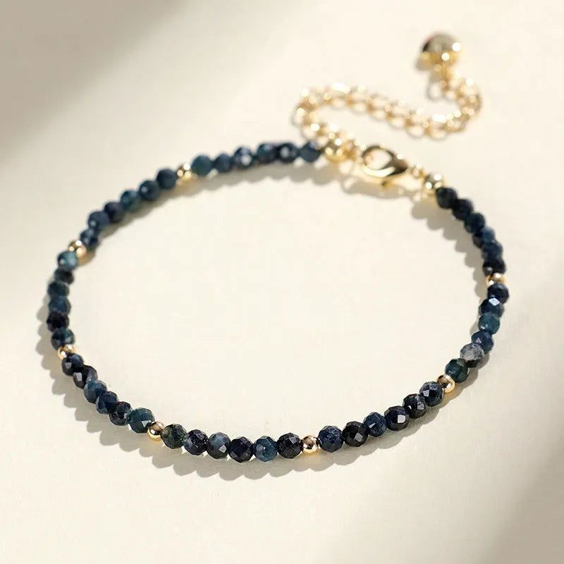 3mm blue tourmaline beaded bracelet with spacer bead design for women